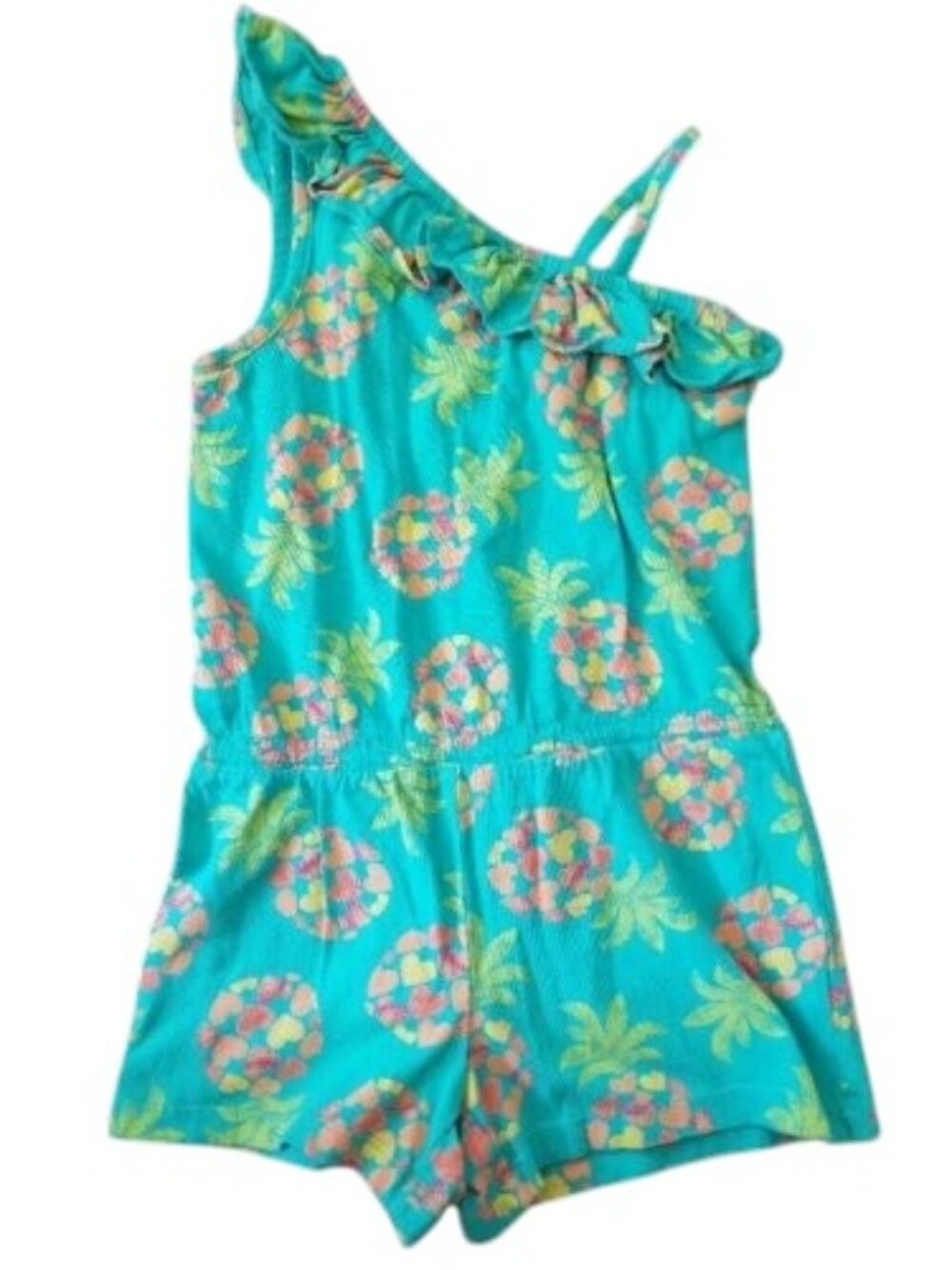 JUMPING BEANS Green Pineapple Print One Shoulder Short Romper Girls Size 5